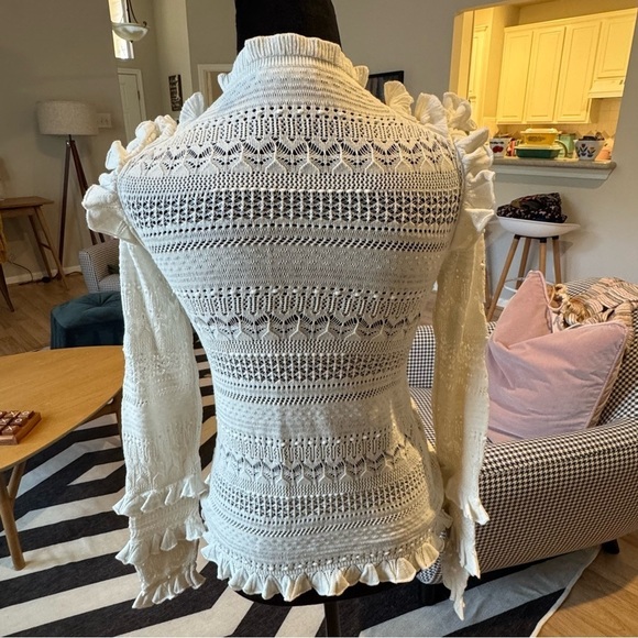 ULLA JOHNSON White Austen Crochet-Knit Cotton-Blend Sweater Size Small VGUC - Picture 7 of 10